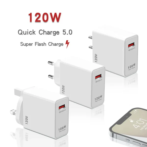 120W Gan USB Fast Charger Type C Phone Quick Charge 5.0 Power Adapter For iPhone iPad Xiaomi Samsung Huawei Realme Oppo Oneplus – Image 3