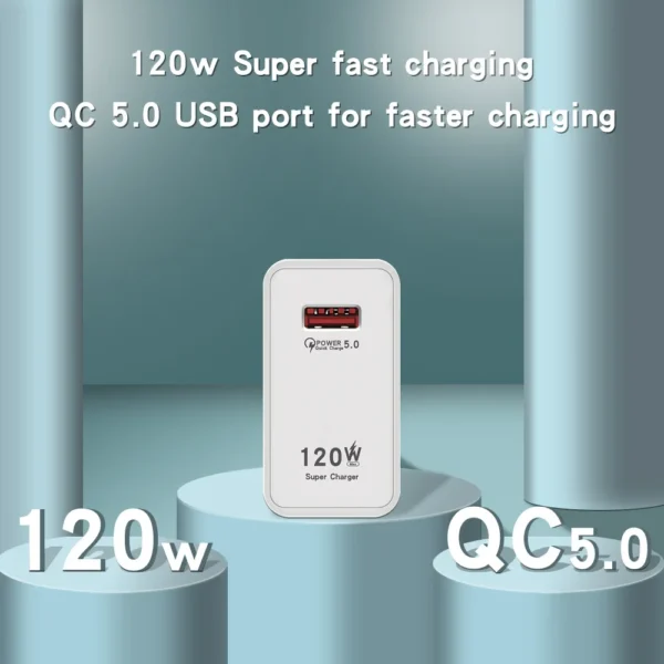 120W Gan USB Fast Charger Type C Phone Quick Charge 5.0 Power Adapter For iPhone iPad Xiaomi Samsung Huawei Realme Oppo Oneplus – Image 4