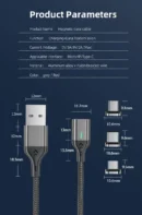 AUFU Magnetic Cable 3A Fast Charging Micro USB Type C Magnetic Charging Cables USB Data Charging Wire for iPhone Samsung Xiaomi